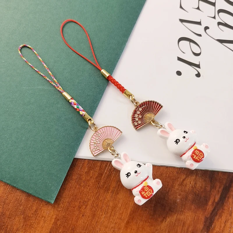 Mobile Phone Lanyard Cute Rabbit Pendant Antique Woven Rope Pendant Cute Doll Fortune Rabbit Pendant Handmade Woven Rope Pendant