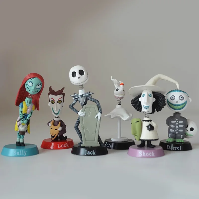 6 Pezzi Disney The Nightmare Before Christmas Action Figure Toys Zero Shock Barrel Sally Jack Lock Model Dolls Toy For Kids Gift