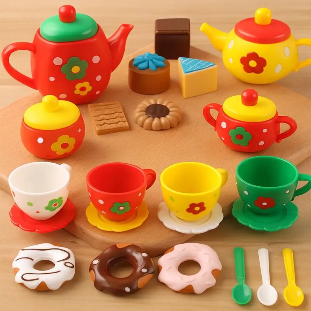 Cake Dessert Afternoon Tea Set Simulation Food Kettle Cookies Playhouse Kitchen Toys Pretend Play Plastic Tea Set for Girls