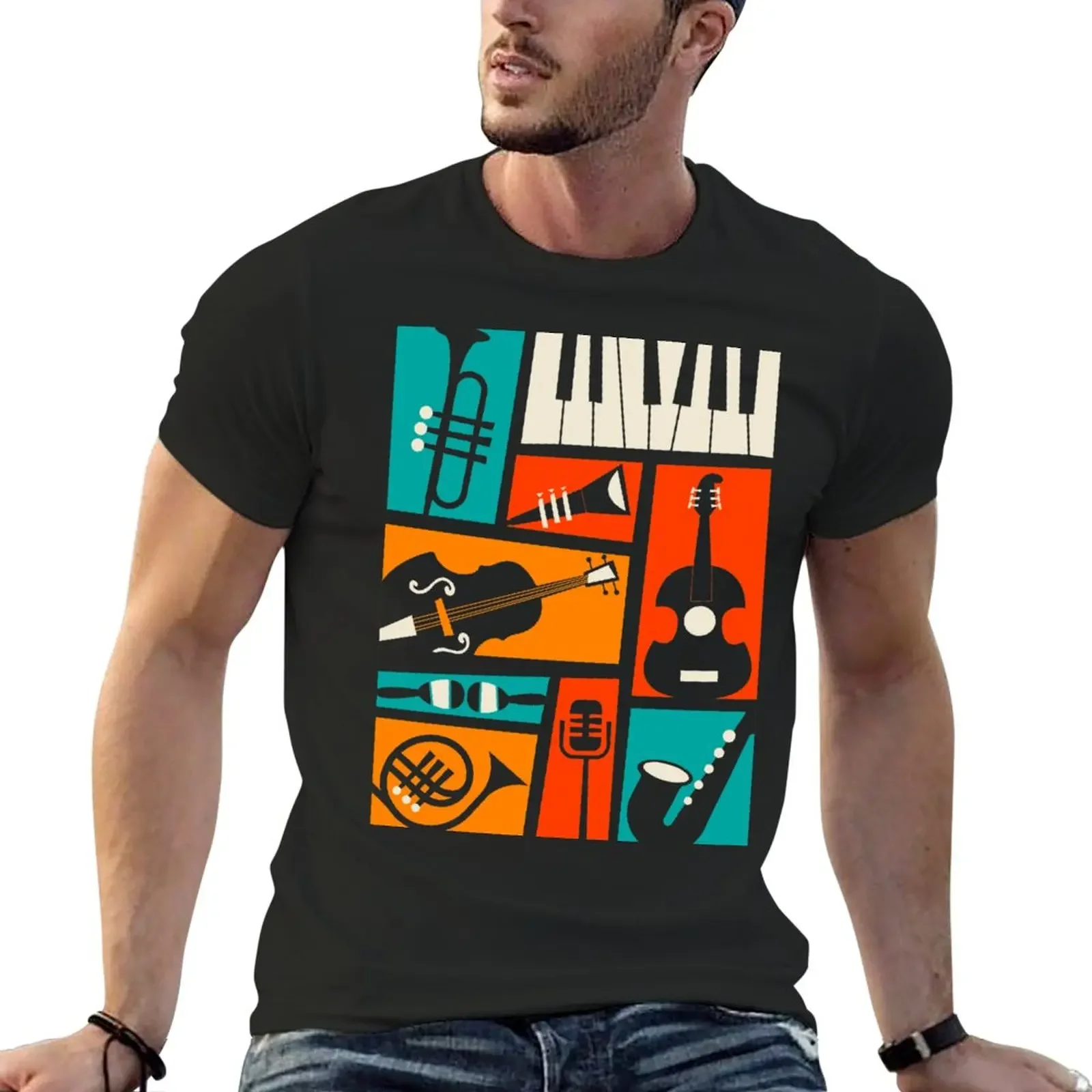 

Jazz Music Poster T-Shirt korean fashion Aesthetic clothing summer top T-shirts for men cotton