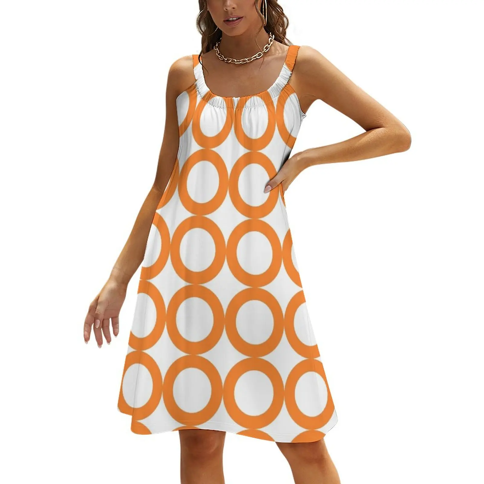 

Orange & White Circle Mod Beach Sling Skirt Elegant gown summer dress for women 2024 summer woman dress 2024