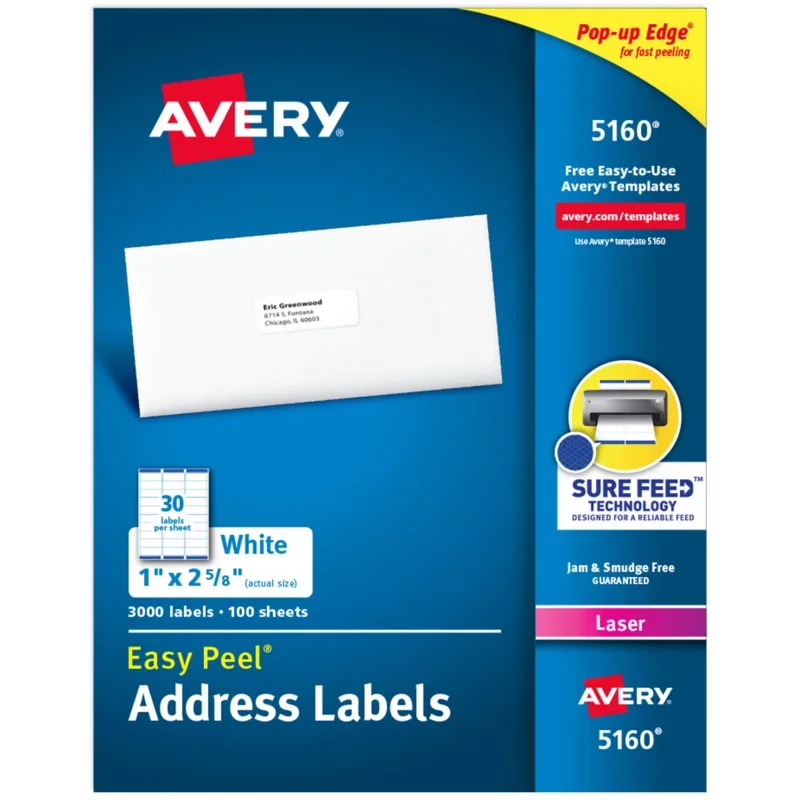 

Avery адресные этикетки, белый, 1 "x 2-5/8", лазер, 3000 этикетки (05136) 2,494 фунтов