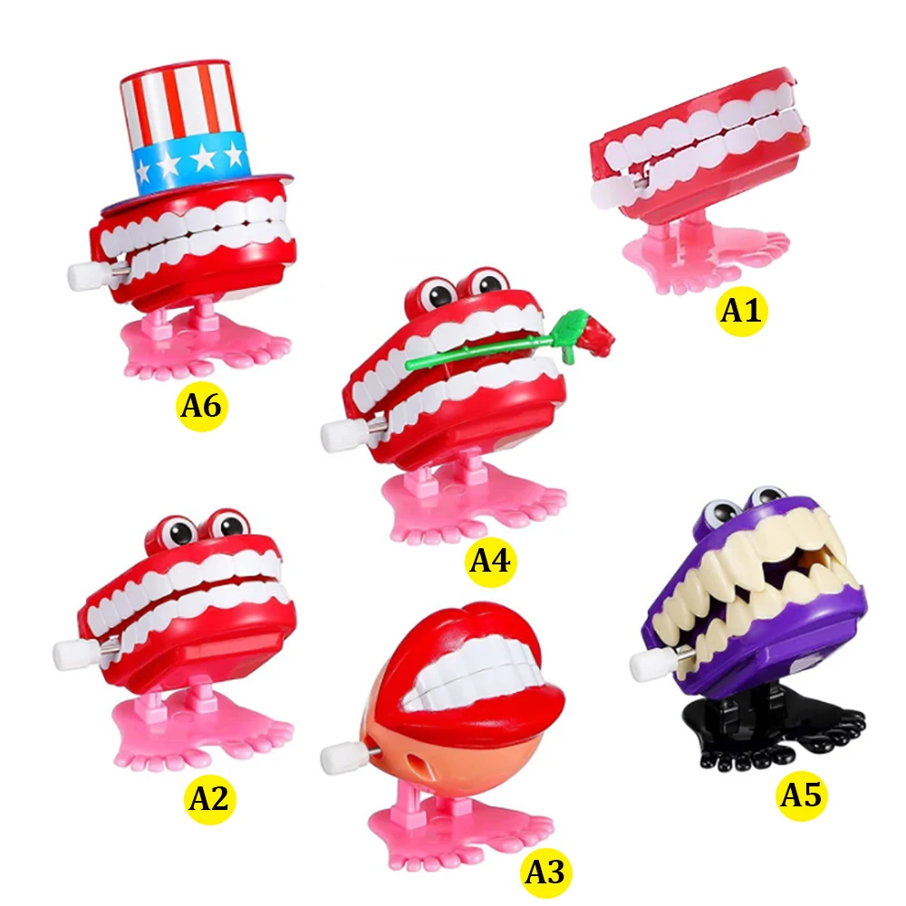 Dental Gift Teeth Shape Clockwork Toy with Chain Novelty String Up Jumping Walking Mouth Children Toys