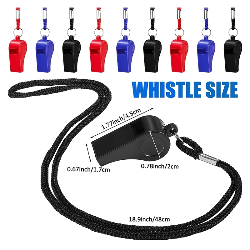 48 Packs Plastic Whistles With Lanyard Coaches Sports Whistle For
