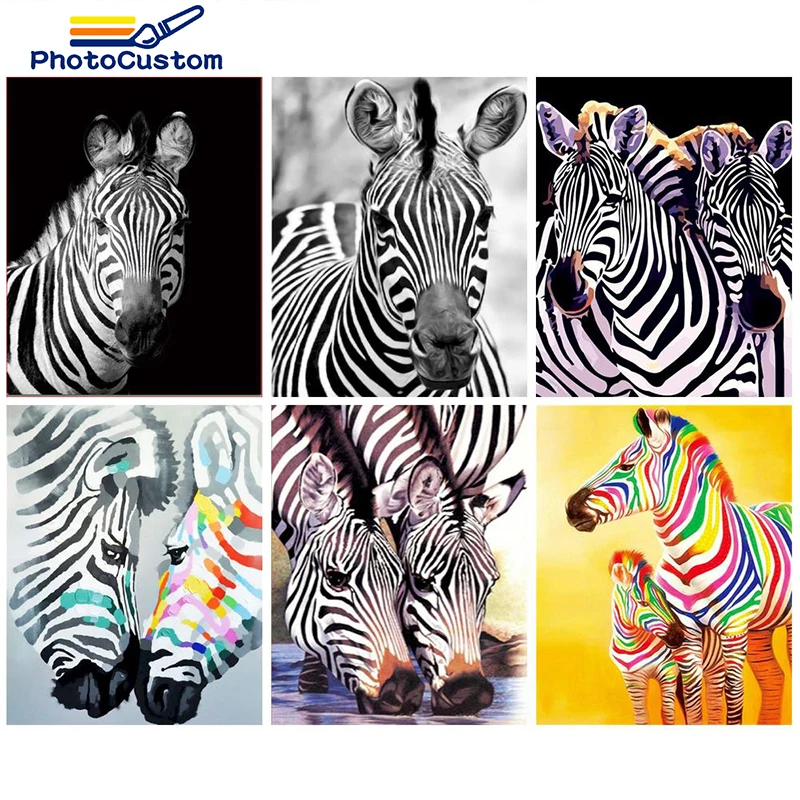 

PhotoCustom Oil Painting By Numbers For Adult With Frame Diy Acrylic Paint Coloring By Numbers Zebra For Home Decoration Picture