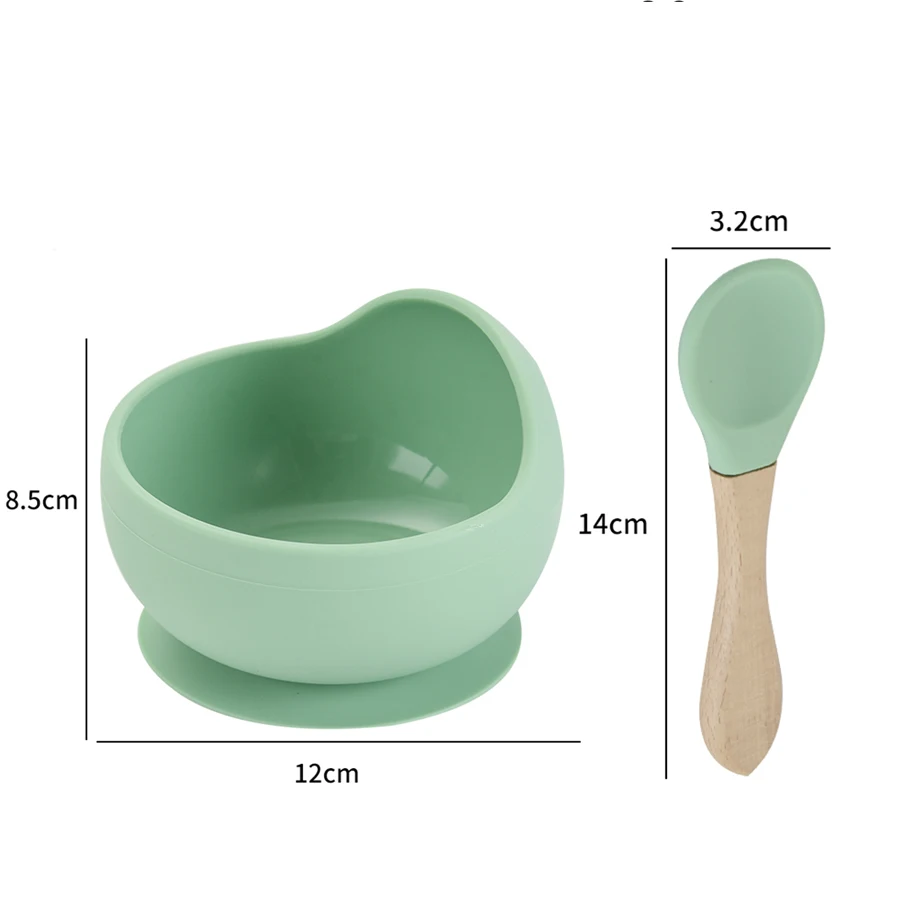2pcs baby silicone bowl and spoons set for baby silicone feeding set children feeding tableware sucker bowl