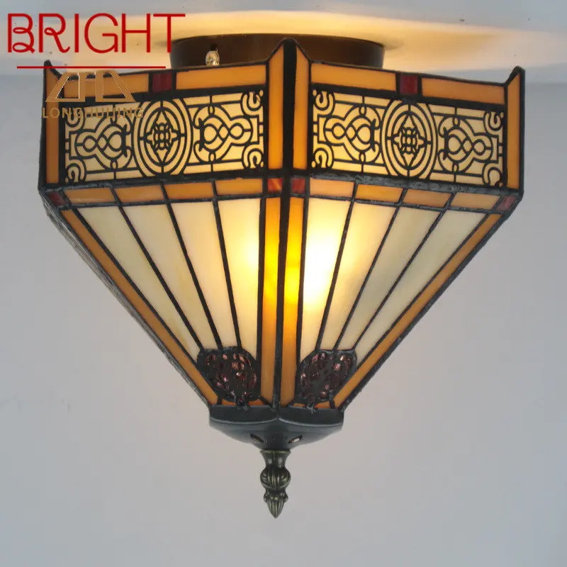 

BRIGHT European Tiffany Ceiling Lamp LED Creative Design Glass Retro Fixtures for Home Bedroom Study Aisle Lighting Decor
