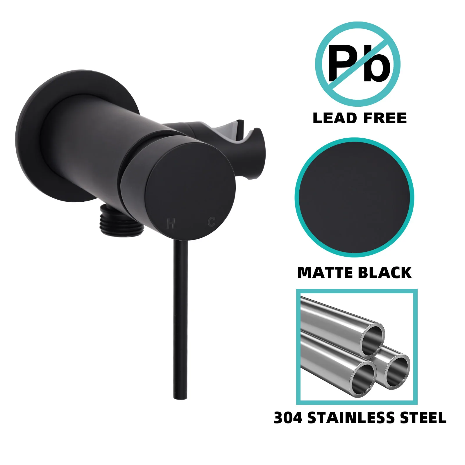 **Sydney Stock** KYLINS Hand Held Shower Head with Holder Mixer Tap Set Concealed Shower System Round Matt BLack WELS WaterMark