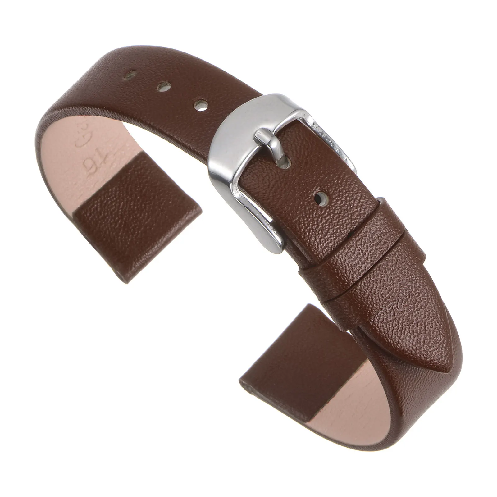 Elegant Genuine Leather Watch Strap - Flat & Thin Design, Multiple Width Options