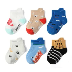 6 Pairs Kids Cartoon Animal Cotton Non - Slip Floor Socks - L 3 - 5Y 14 - 15cm (6 Pairs Style A)