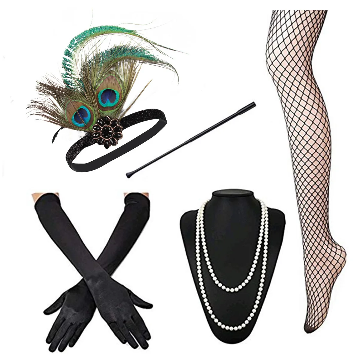 Conjunto de accesorios de los años 20, diadema estilo flapper Conjunto de accesorios de los años 20, diadema estilo flapper