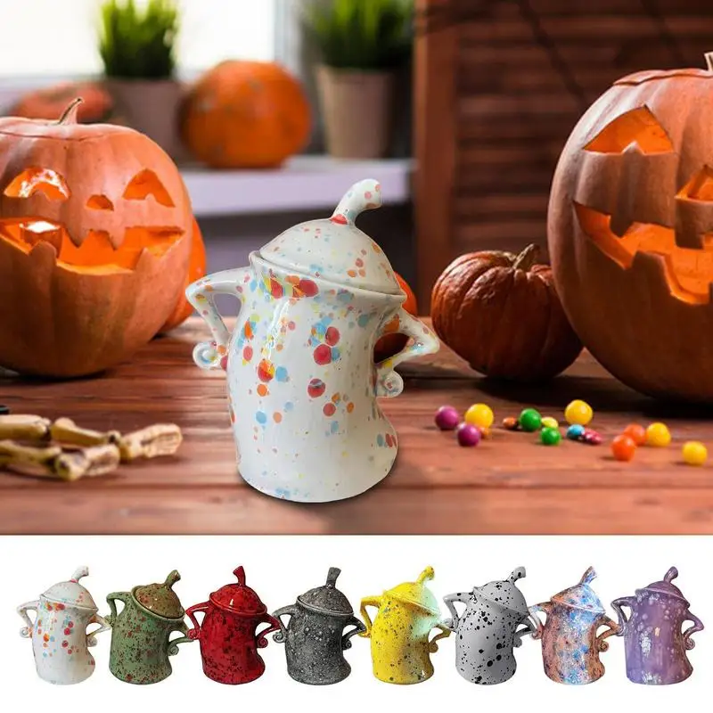 Desktop Cup Ornament, Drop Resistant Teapot with Attitude Stylish Decorate  for Halloween (Pink)