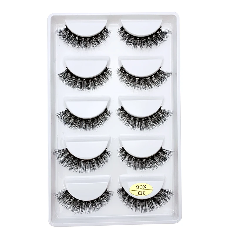 Faux 3D Mink Eyelashes Hair Soft False Lashes Fluffy Wispy Thick Handmade Eyelash Extension Makeup Tools 5 Pairs