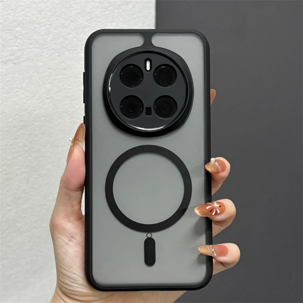 Luxury Matte Translucent Magnetic Bumper Case with Wireless Charging and Lens Protection Cover
