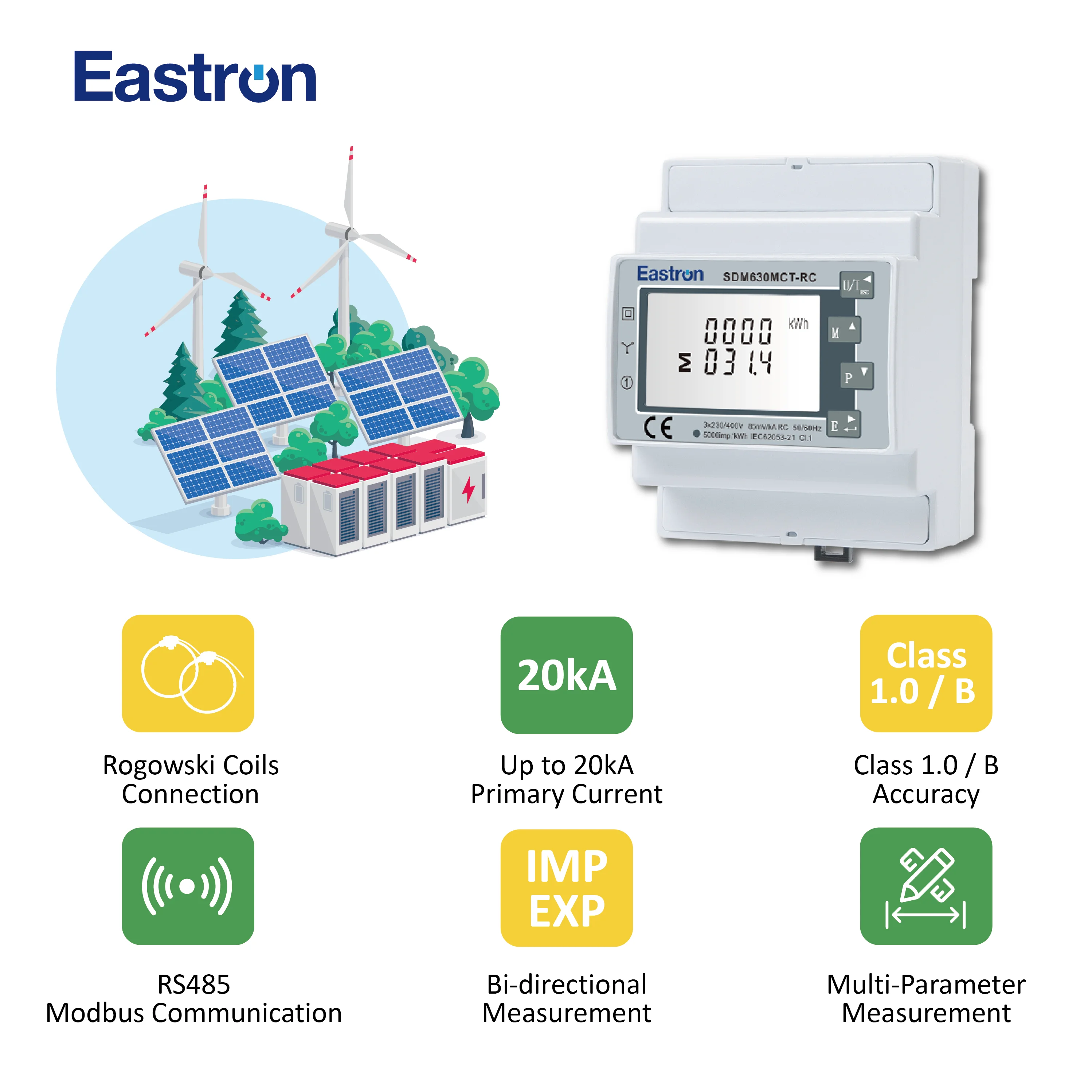 Eastron SDM630MCT-RC Smart Building Electric Meter, Up To 20kA Primary Current LCD Display Rogowski Coil Meter - Image 3