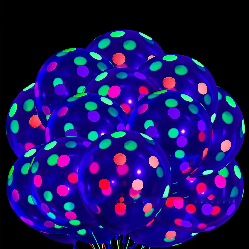 10 Stück 12 Zoll fluoreszierender Ballon klarer Latexballon Neon UV Schwarzlicht reaktive Sternballons Sterne Punkte Geburtstagsparty Dekor – Detail 12