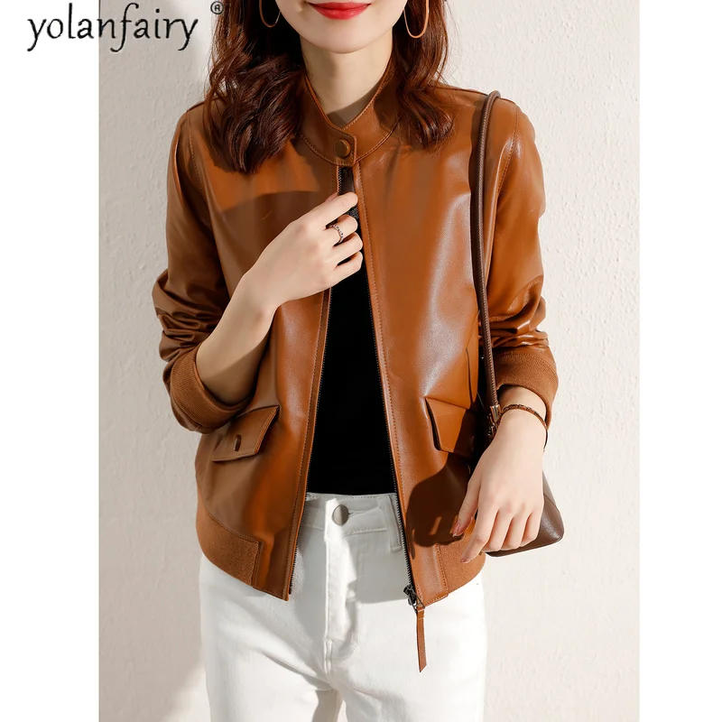 

Genuine Leather Short Jacket Women Real Sheepskin Coat Female Biker Jackets Casual Spring Autumn 2023 Veste Femme Pph5008