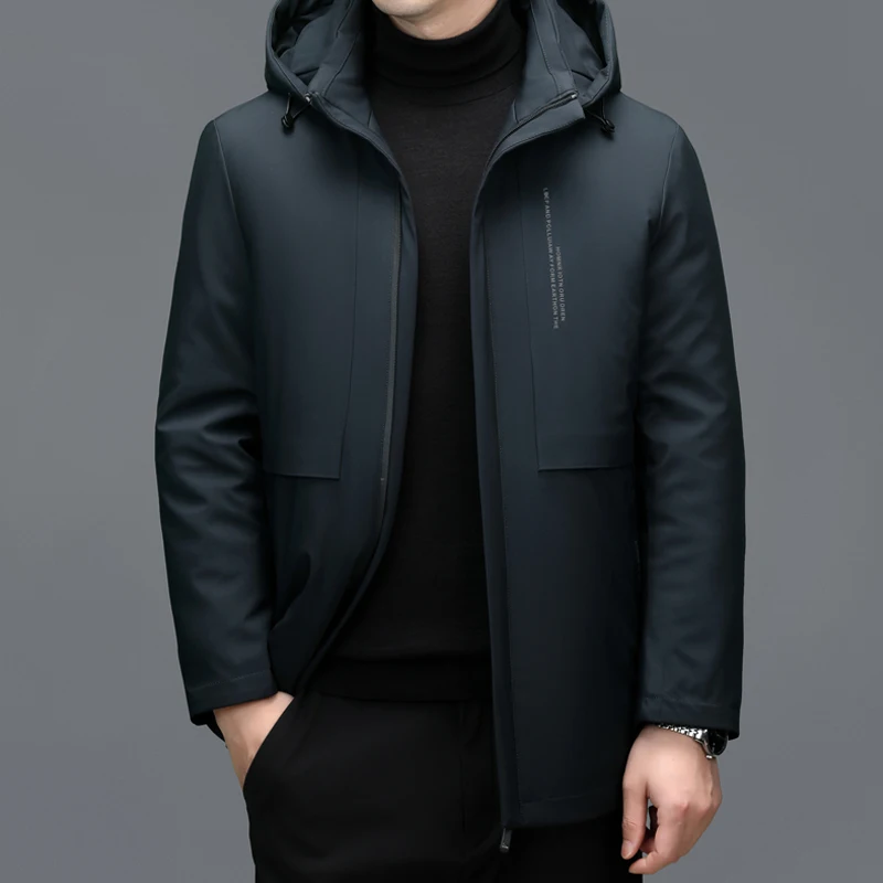 YX-2612 Men Down Jacket Medium To Long Thickened Warm For Winter Thick White Duck Down Pie Casual Jacket