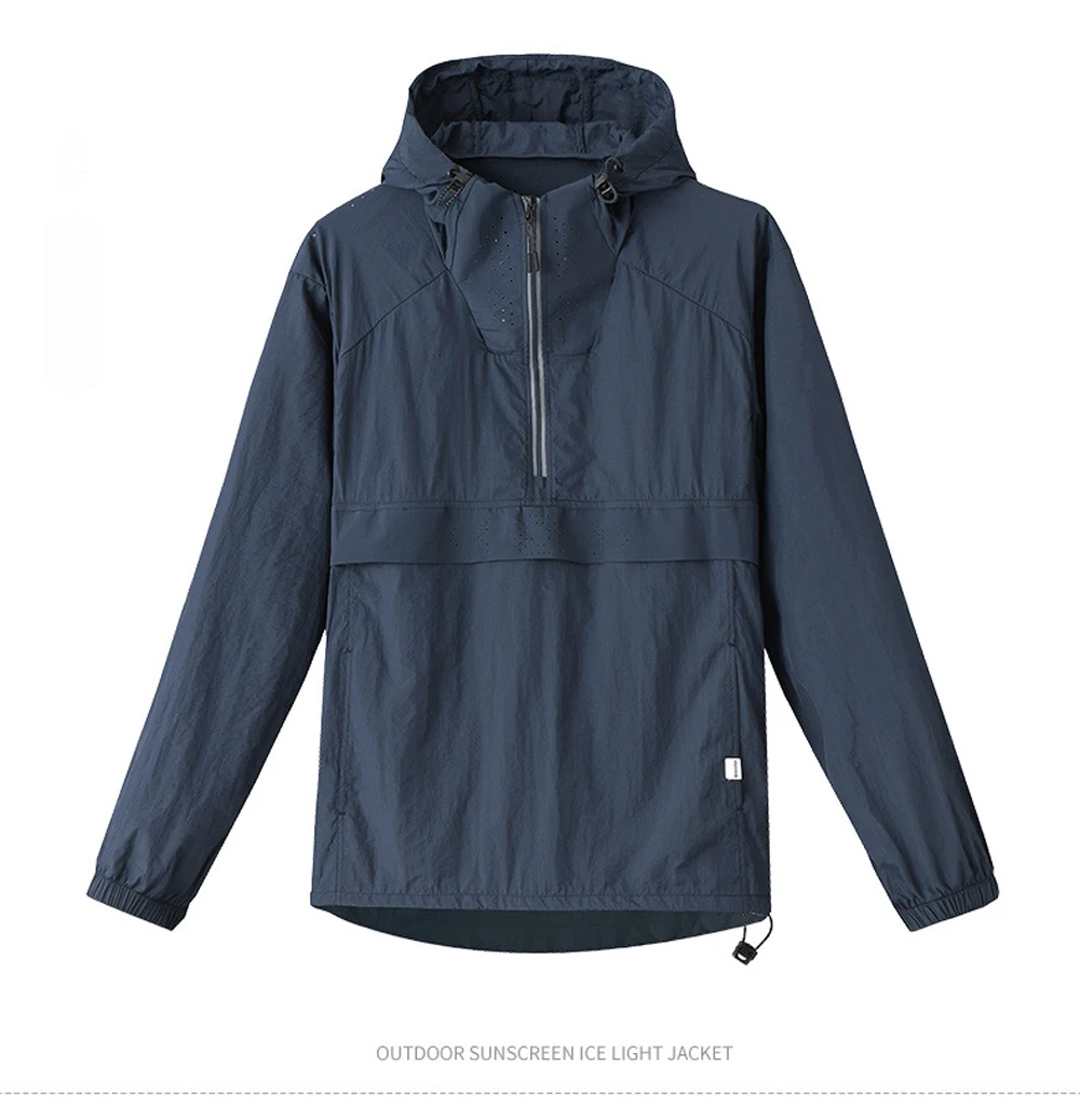 Spring Summer Men Lightweight Anorak Jacket Fashion Man Half Zip Sunscreen Hooded Coats Men UPF50+ Windbreaker Waterproof Jacket