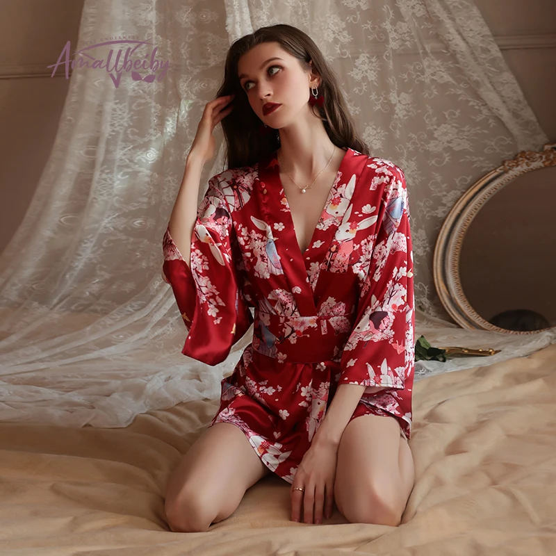 Japanese Printed Kimono Robe Temptation Cardigan Uniform Women Nightwear Intimate Lingerie