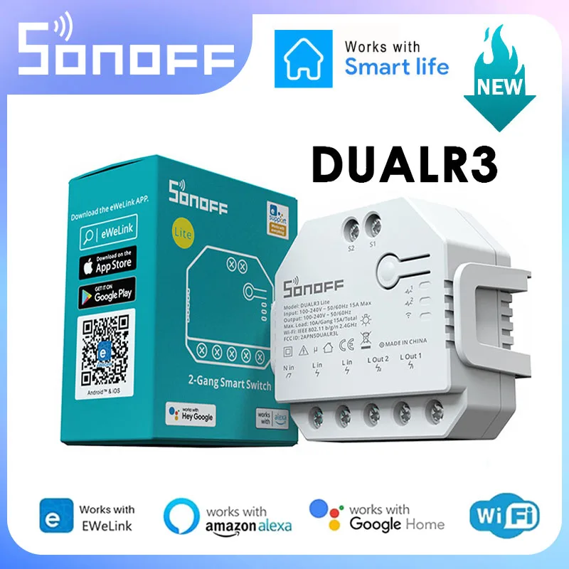 Sonoff Dual R3 2 Gang Dual Relay Module Diy Mini Smart Switch Power Metering Smart Home Control Tramite Ewelink Alexa Google Home