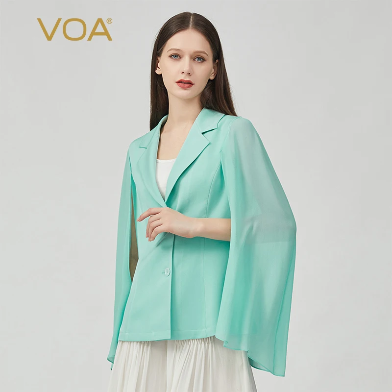 VOA 40 미터식 번수 양면 조 헤비 실크 정장 칼라 스티칭 조지 Qifei 플라잉 슬리브 없음 2 버튼 슬림 숄 자켓 WE129