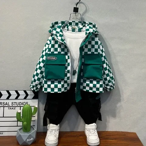 

Children's Clothing Baby Boys Checkerboard Hooded Zipper Jacket 2022 Spring Autumn New Boy Casual Clothes Windbreaker Plaid Top