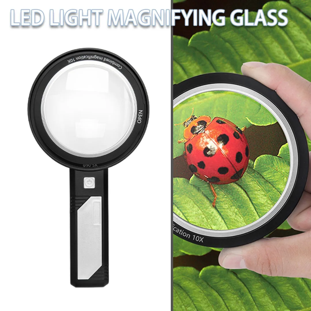 

Handheld Jewelry Magnifying Glass Acrylic Optics Lighted Magnifying Glass With LED Dual Lens Magnifier For Reading Repair Tool