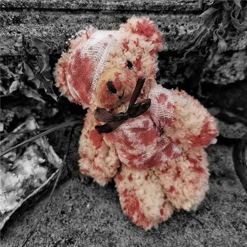 할로윈용 블러디 봉제 곰 펜던트, 열쇠 고리, 부상자 동물 곰, 인형, 열쇠 고리, 가방, 열쇠 고리