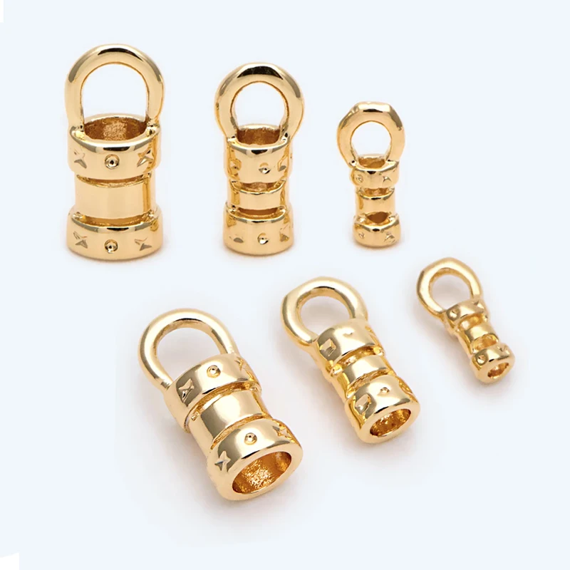 20Pcs Brass 18K Gold Plated Crimp End Caps with Loop Cord Tube Barrel
