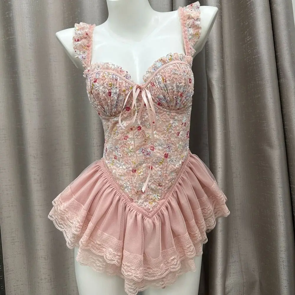 Lace-up nightwear shown in another color option with soft feminine details