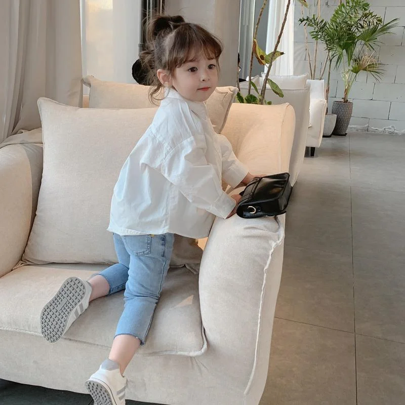 2025년 신상 솔리드 봄 가을 탑 비치 셔츠 면  아동복 여아  키즈 블라우스 자켓