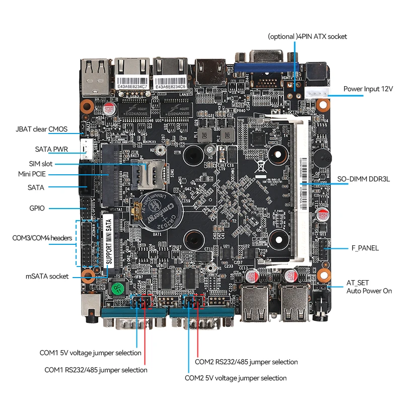 Fanless Industrial Mini PC Pentium J2900 4x Serial Ports RS232 RS485 2x Gigabit Ethernet Mini PCIe WiFi 4G LTE SIM Windows Linux 5