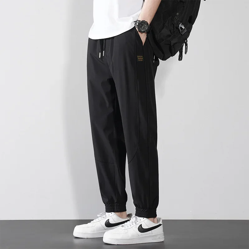 Ice Silk Casual Pants, Athletic, Quick Drying, Breathable, Cropped, Elastic Leggings