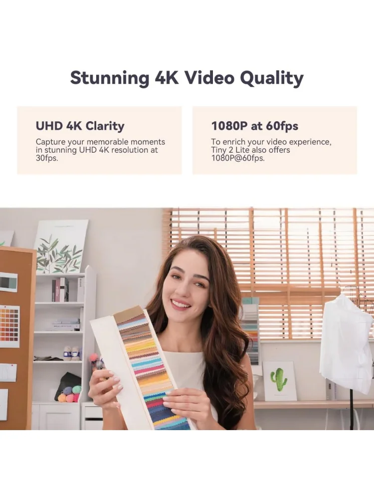 .OBSBOT Tiny 2 Lite PTZ 4K Webcam 1080p@60fps HDR With AI Tracking Privacy Cover Microphone 1/2" Sensor USB2.0 Plug&play