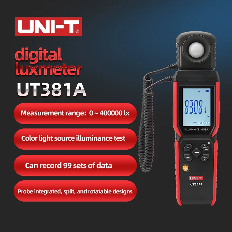 UNI-T UT381A Illuminometer Integrated & Split Digital Light Illuminance Meter 400000 Lx 37160 Fc Luxometer with Bluetooth APP