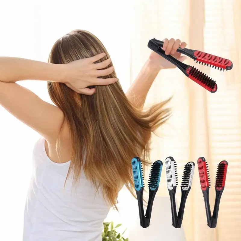 Straightening Comb Boar Bristles Clamp Hair Brush Boar Bristles Clamp Double Sided Brush Hair Straightener for Barber Shops