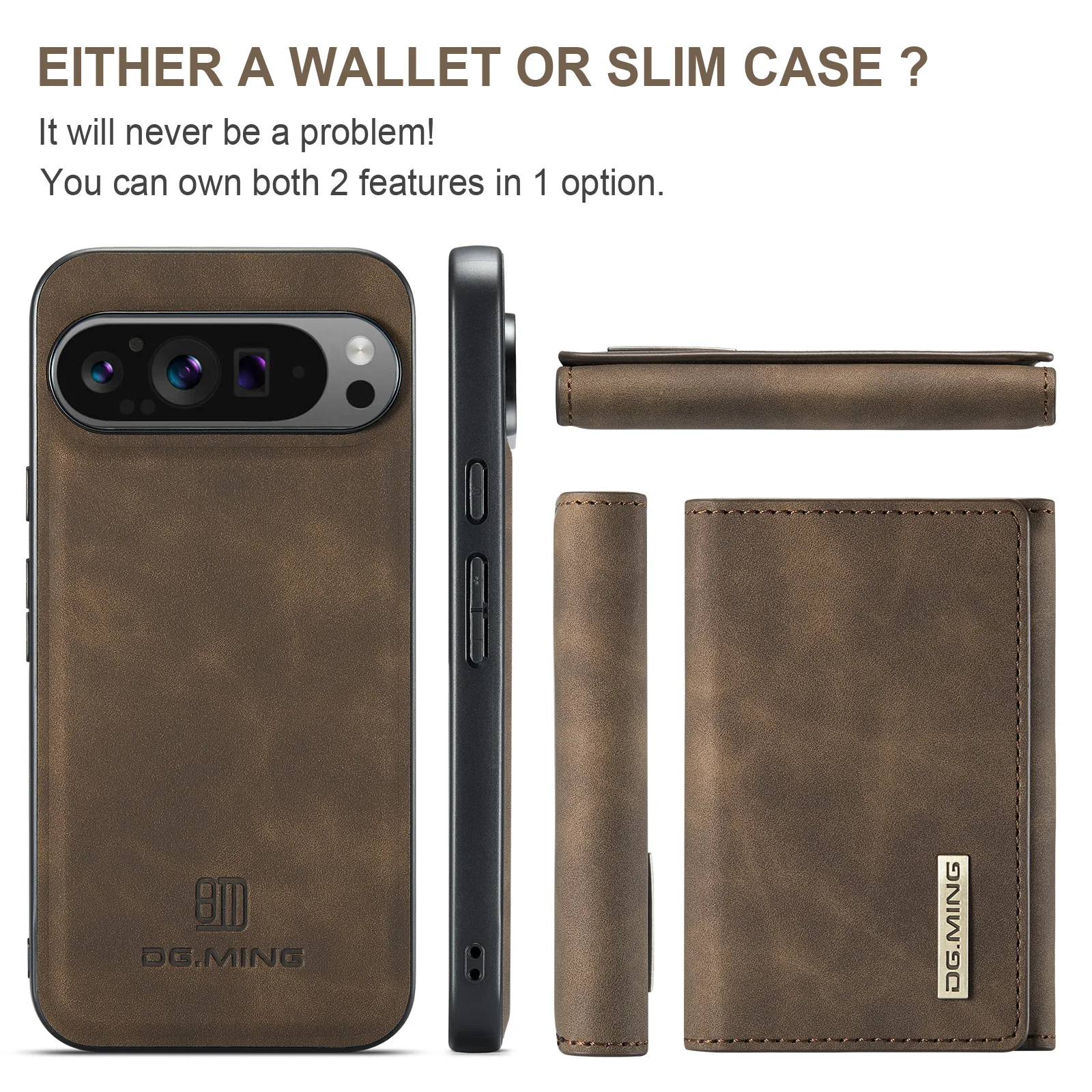 Luxury Detachable Leather Wallet Phone Case with Magnetic Cover and Large Bill Compartment