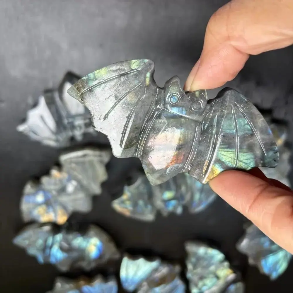 Natural Labradorite Bat Carving Quartz Crystal Hand Carved Figurine  Reiki healing  Natural Gemstone Home Decor Collection Gift 5