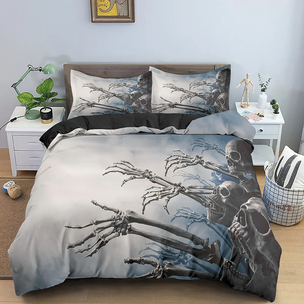 3D Skull Duvet Cover 220x240 Skeleton Bedding Set Luxury Quilt Cover With Zipper Closure 2/3pcs Queen Size Comforter Sets
