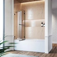 SUNNY SHOWER Frameless Shower Door for Bathtub,Hinged Tub Screen,Tempered Glass Tub Door,48" W x 58" H,Black Finish 2