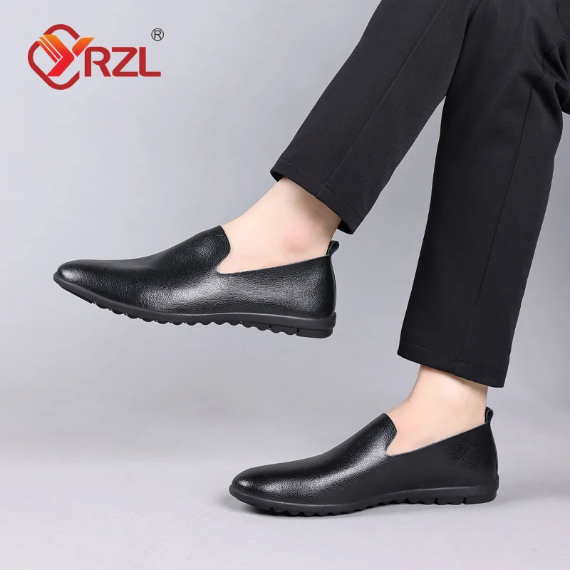YRZL Leather Men Shoes Casual Black Formal Mens Loafers Moccasins Italian Comfortable Big Size 46 Slip on Male Loafers Shoes 4