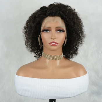 Water Wave Lace Frontal Wigs For Women 13x4 Glueless Short Curly Wig Pixie Cut Human Hair Wigs 250 Density Ready to Wear