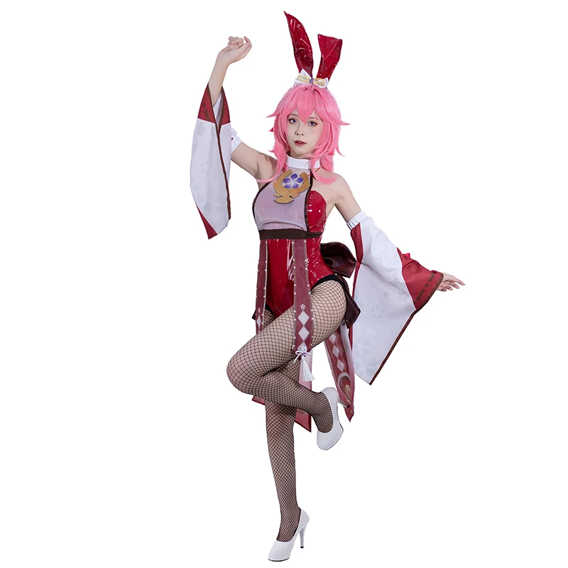 ROLECOS Bunny Girl Yae Miko Cosplay Costume Genshin Impact Yae Miko Bunny Suit Original Sexy Women Red Jumpsuit