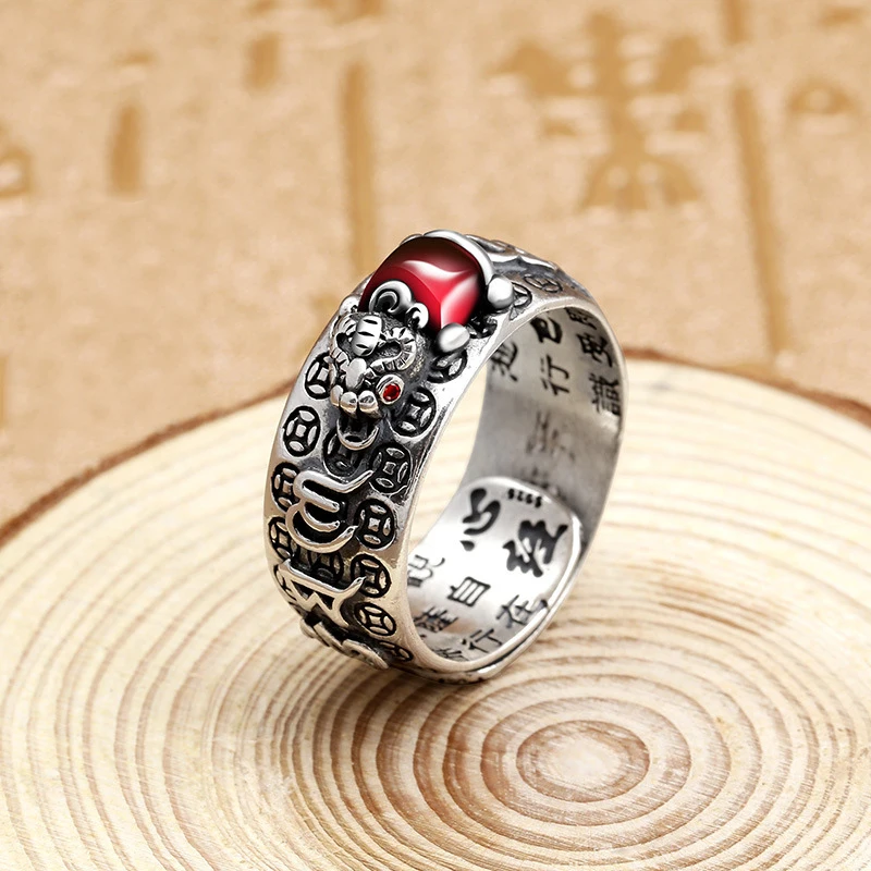 Pixiu Charms Ring Feng Shui Amulet Wealth Lucky Open Adjustable Rings Buddhist Jewelry Women Men Unisex Jewelry Finger Ring Gift 