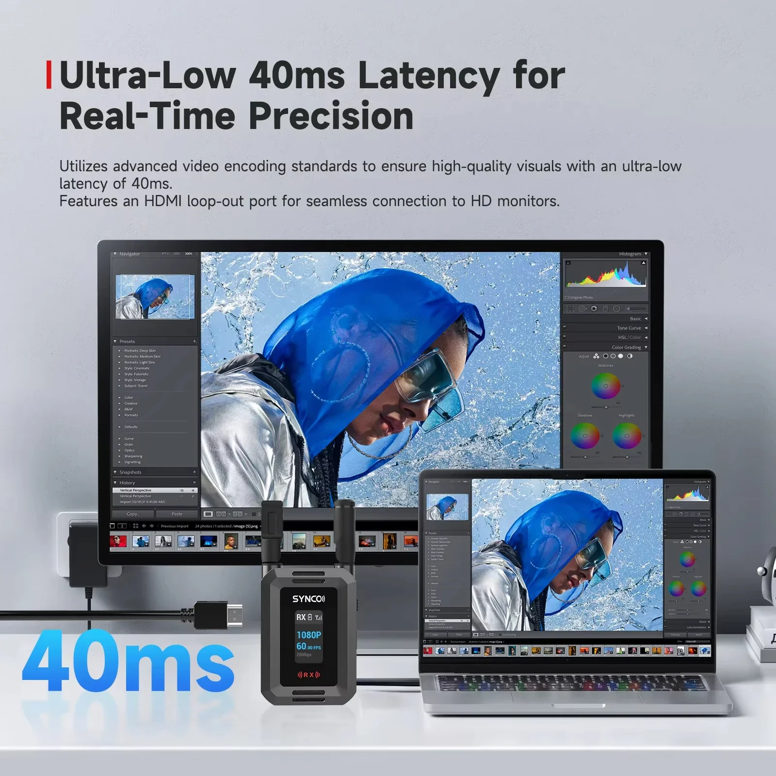 SYNCO Xvison HD Wireless Video Transmission System 1.47" Screen Ultra-Low 40ms Latency Stable HD Transmission up to 300 Meters