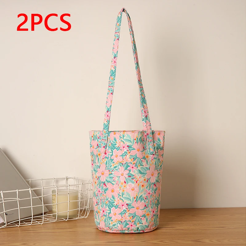 2PCS Fashion New Ladies Printing Shoulder Bag Daily Shopping Party Snacks Fruit Bag Large Capacity Tote Round Bucket Small Handb