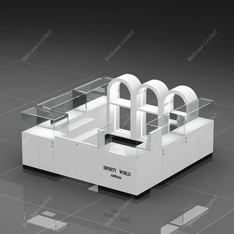 

Custom. white wood showcase for Flower Display kiosk toy elegant design for shopping center display