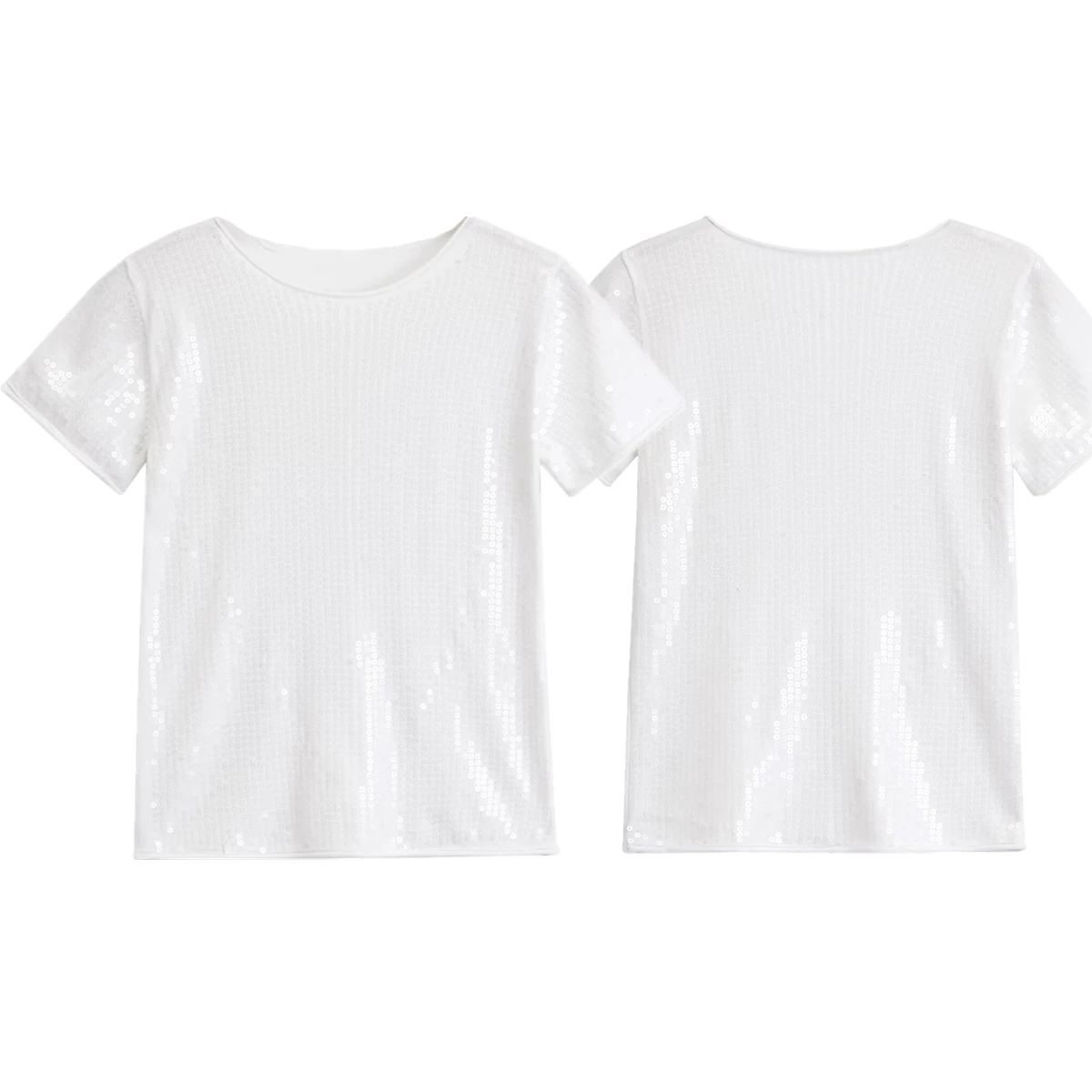 

Dave&Di Summer T-shirt Women Tops Minimalism Fashion Elegant Sequin Round Neck Short Sleeved Tshirts For Women