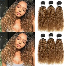 

Ombre Kinky Curly Human Hair Bundles Brazilian Blonde Human Hair Weave Bundles 3/4 PCS Non-Remy Pre-Colored Hair Weaving IJOY